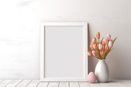 Celebrate easter joy: a delightful mockup with copy space frame, capturing the essence of springtime festivities and renewal of hope in stylish and festive design for cards, displays, creative projectsの素材