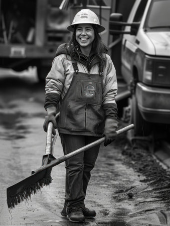 Celebrating labor day: powerful black and white image capturing the versatility of women at work, showing their strength, dedication, and contributions across diverse professions and industries.の素材
