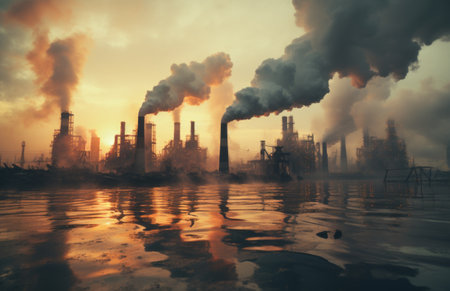 Environmental pollution, hazardous and harmful waste, toxic fumes, soil and air pollution, global problem, crisis.の素材