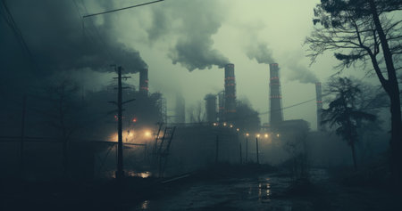Environmental pollution, hazardous and harmful waste, toxic fumes, soil and air pollution, global problem, crisis.の素材