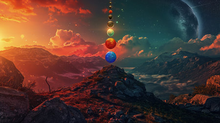 Pacifying spirituality: meditation, spiritual practice, expanded consciousness, chakra activation, astral body, mystical inspiration, and the interconnected energy of the human chakra system.の素材