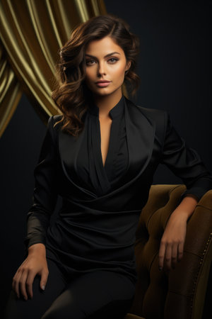 Elegance beautiful woman in business suit, tuxedo for wedding, blending professionalism with timeless bridal chic, embodying grace, style, sophistication for stunning celebration or meeting.の素材