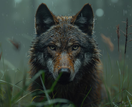 Majestic predator: wolf, a symbol of wilderness and strength, embodies grace and power in its natural habitat, capturing the essence of untamed beauty and primal instinctsの素材