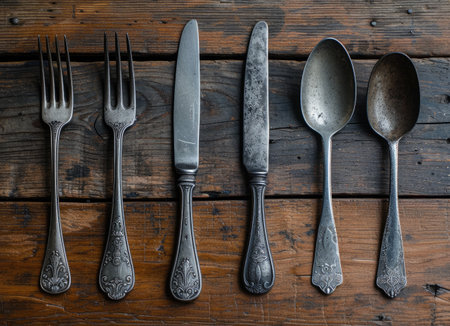 Dining essentials cutlery with a knife, spoon, and fork - stylish, functional, and timeless tools for the culinary enthusiast and modern table settingsの素材