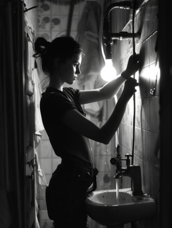 Celebrating labor day: powerful black and white image capturing the versatility of women at work, showing their strength, dedication, and contributions across diverse professions and industries.の素材