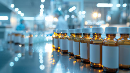 Medical pharmacy theme: empty clean bottles, containers, vials for advertising, presentation banners with copy space, showcasing pharmaceutical products mockupの素材