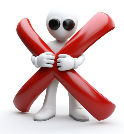 Banning entry: a 3d prohibition concept with a red x sign, a virtual warning symbolizing restricted access for banners and websites, ensuring digital safety and control in a visually impactful design.の素材