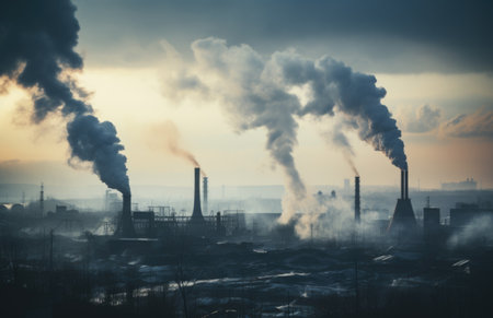 Environmental pollution, hazardous and harmful waste, toxic fumes, soil and air pollution, global problem, crisis.の素材