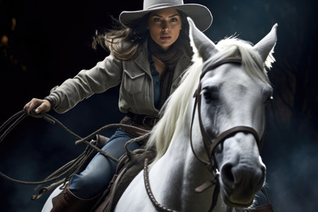 Elegant beauty of a cowgirl: grace meets grit, prairie echoes with the allure of a free-spirited, beautiful woman serene charm of a pretty girl, portrait of graceの素材