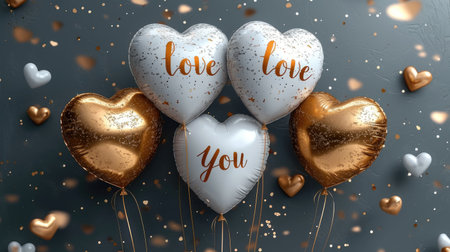 Expressive love: a charming greeting card adorned with heart-shaped balloons and the heartfelt text I love you, a perfect token for a loved one, celebrating affection and romance on Valentine's Dayの素材