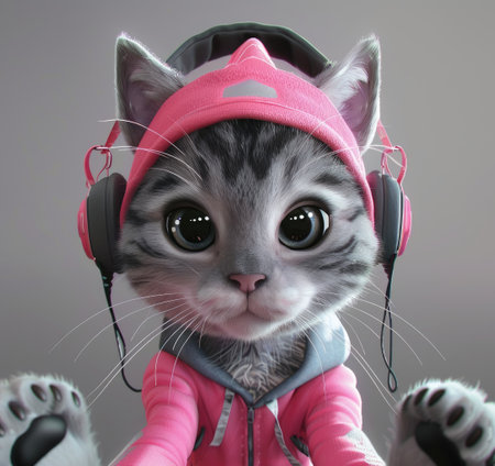 Whimsical wonder: delightful 3d animation brings to life a super cute baby kitten in an endearing and enchanting display of adorability and charm.の素材