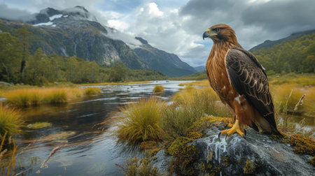 Majestic eagle: a captivating showcase of nature's prowess, bird, perched majestically, and embodying the spirit of freedom and untamed wilderness, a stunning visual ode to avian grace and power.の素材