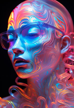creative glowing neon holographic 3d glow: vibrant and innovative visuals, showcasing futuristic technology and mesmerizing light effects in a captivating and dynamic compositionの素材