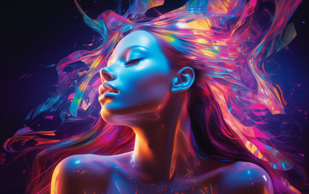 creative glowing neon holographic 3d glow: vibrant and innovative visuals, showcasing futuristic technology and mesmerizing light effects in a captivating and dynamic compositionの素材
