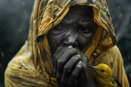 Hunger poverty, the big global social silent problem of mankind, children and adults from filthy slums, Africa, beggar and dirty, in need of helpの素材