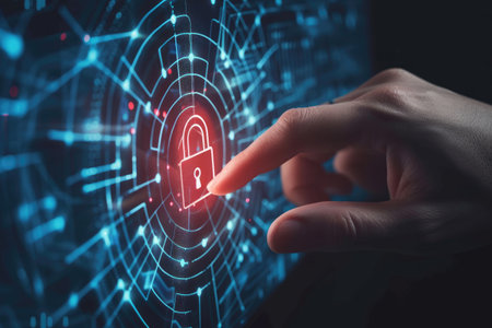 Personal data protection, digital fingerprint trace, a padlock, know your customer, kyc, kyc, Cybersecurity, Digital Lock on Technology Network Data Protection Background, smartphone symbolの素材