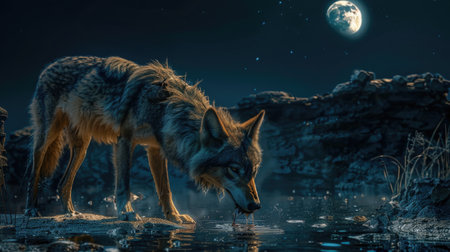 Majestic predator: wolf, a symbol of wilderness and strength, embodies grace and power in its natural habitat, capturing the essence of untamed beauty and primal instinctsの素材
