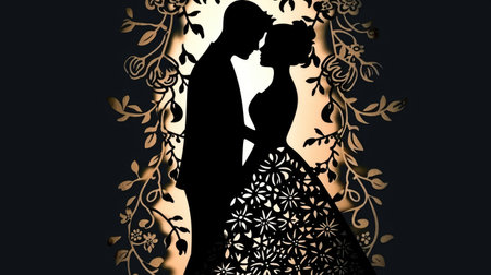 Romantic allure: captivating wedding invitation card adorned with text wedding, blending elegance and sentiment in beautiful design, perfect for announcing and inviting to joyous celebration of loveの素材