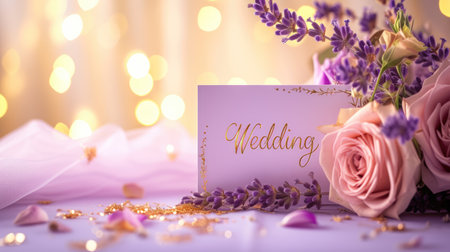 Romantic allure: captivating wedding invitation card adorned with text wedding, blending elegance and sentiment in beautiful design, perfect for announcing and inviting to joyous celebration of loveの素材