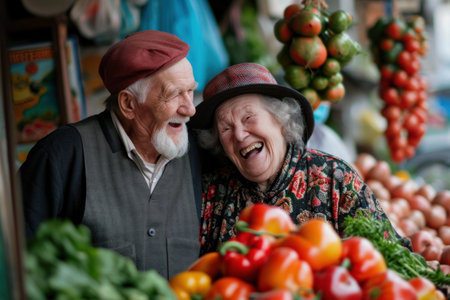 Capturing vitality: a heartwarming portrayal of a cheerful older person embracing a healthy and happy lifestyle through proper nutrition, radiating joy and wellbeing in their golden years.の素材