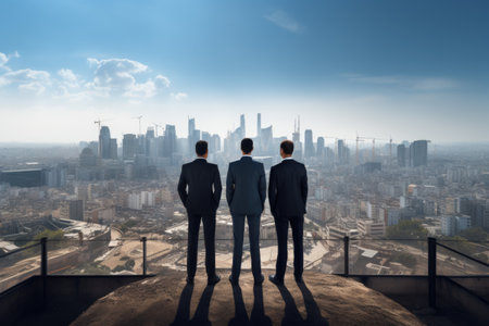 Businessmen on roof - investments, patron, business: economic growth strategic capital investment and innovative building initiatives, success in the dynamic landscape of entrepreneurial developmentの素材