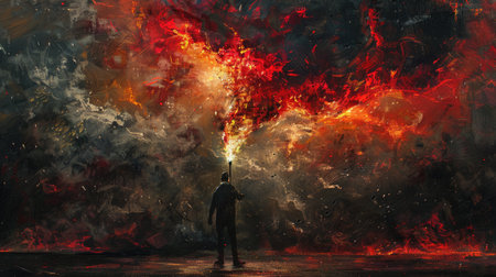 Seeking truth: persona with torch embarks on quest in dark space, symbolizing exploration, discovery, and enlightenment in the pursuit of knowledge and understanding.の素材