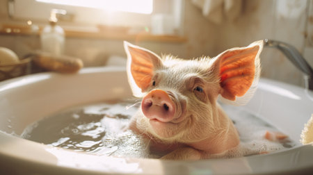 Adorable spa pig: cute and pampered pig enjoying relaxing spa treatments, a charming and delightful scene of animal wellness and indulgence, perfect for showcasing relaxation and cuteness.の素材