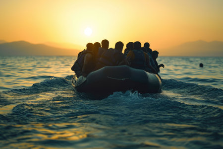 Refugee crisis: impact of war, climate change, political unrest, revealing the humanitarian catastrophe with hungry children seeking refuge amidst a global demographic crisis emigrants camp.の素材