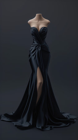 Elegance unveiled: a captivating display of a beautiful, luxurious evening gown gracefully adorning a mannequin, epitomizing timeless style and opulence for a glamorous and chic affair.の素材