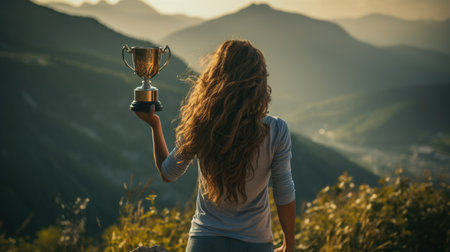 Triumphant success: in sports, in competition, in personal goals, victory celebration and business achievement, triumphant moment of success and accomplishment in corporate endeavors.の素材