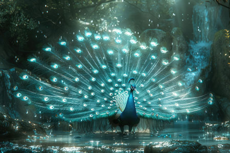 Vibrant peacock, a stunning display of nature's beauty, showcasing the colorful plumage and elegant presence of this majestic, a symbol of grace and eleganceの素材