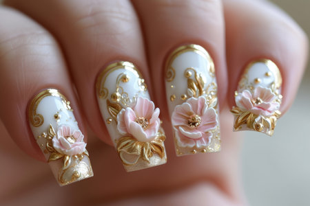 Nail art mastery: a captivating showcase of 3d three-dimensional elegance, featuring beautiful design adorning nails, blending creativity, style, intricate craftsmanship for a chic and trendy lookの素材