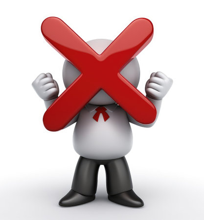 Banning entry: a 3d prohibition concept with a red x sign, a virtual warning symbolizing restricted access for banners and websites, ensuring digital safety and control in a visually impactful design.の素材