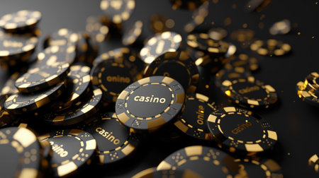 Virtual online casino concept, gaming, currency entertainment, gambling symbols, nightlife, deluxe symbol, betting chips playing cards, live poker digital entertainment, banner wallpaper backgroundの素材