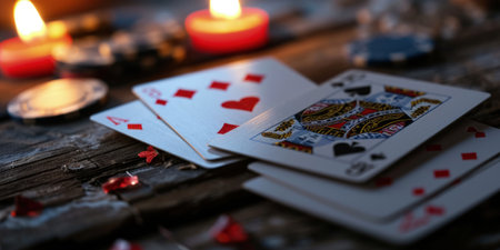 Virtual online casino concept, gaming, currency entertainment, gambling symbols, nightlife, deluxe symbol, betting chips playing cards, live poker digital entertainment, banner wallpaper backgroundの素材