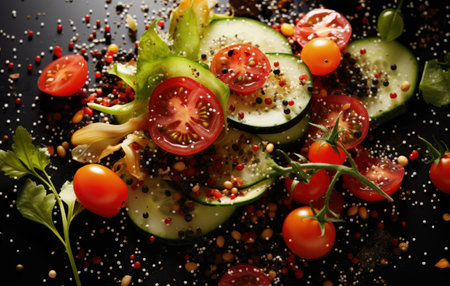 Nourishing greens: goodness of veggie food, fruit, and vegetables in a vibrant culinary symphony, a plant-powered feast for health and vitality, embracing the abundance of nature's bountyの素材