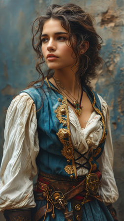 Captivating elegance: a Latina woman adorned in authentic mid-century and Victorian era dress, weaving a cultural tapestry of style that transcends time, embracing heritage and timeless fashionの素材