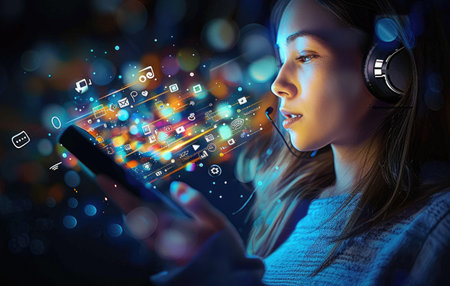 Internet dialogue, digital communication, effective interaction, fostering connections and collaboration in the online realm of ideas, opinions, information exchange. Mobile phone, connection, laptopの素材