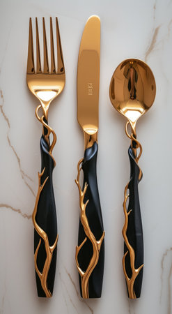 Dining essentials cutlery with a knife, spoon, and fork - stylish, functional, and timeless tools for the culinary enthusiast and modern table settingsの素材