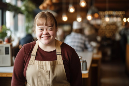 Down syndrome persona, resilience and positivity, radiant joy, genuine smileの素材
