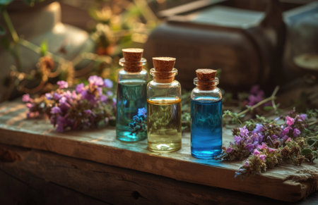 Nourishing nature's gifts: herbal therapy, medicines, drugs, tinctures, infusions, and homeopathy for holistic well-being and natural healing practices.の素材