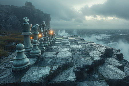 Creative chess: captivating journey through imaginative compositions, artistic arrangements, strategic brilliance, exploring boundless realm where creativity converges with the timeless game of kingsの素材