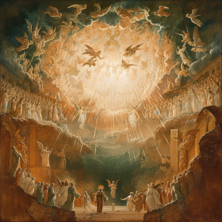 Epic last judgment: a mesmerizing visual narrative capturing the cosmic drama, divine revelations, and ethereal symbolism of the ultimate day of judgmentの素材