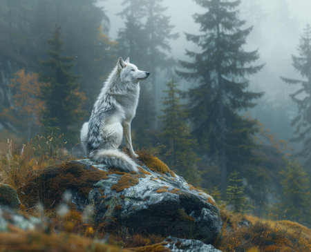 Majestic predator: wolf, a symbol of wilderness and strength, embodies grace and power in its natural habitat, capturing the essence of untamed beauty and primal instinctsの素材