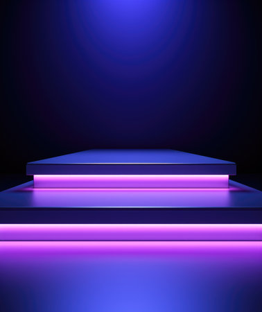 Electrifying stage: mesmerizing scenes LED panels, holographic displays, laser lights, ample copy space, dynamic banners, creating visual symphony for immersive events and cutting-edge presentationsの素材