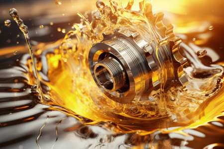 Motor oil in the mechanism of a car engine: care for durability and efficiency. car engine with lubricant oil on repairing. Concept of lubricated motor oil.の素材