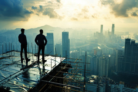 Businessmen on roof - investments, patron, business: economic growth strategic capital investment and innovative building initiatives, success in the dynamic landscape of entrepreneurial developmentの素材