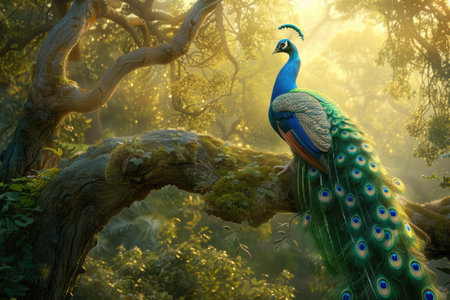 Vibrant peacock, a stunning display of nature's beauty, showcasing the colorful plumage and elegant presence of this majestic, a symbol of grace and eleganceの素材