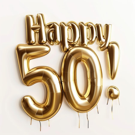 Celebrating 50, happy text in festive font, marking a joyful milestone, perfect for birthday invitations, anniversary announcements, or celebratory designs with a cheerful and vibrant theme.の素材