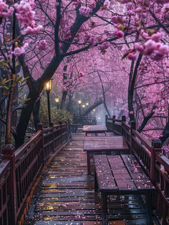 Blossoming beauty: enchanting cherry trees in full bloom, painting the landscape with vibrant hues of pink and white, creating a stunning display of natural elegance and springtime charm.の素材